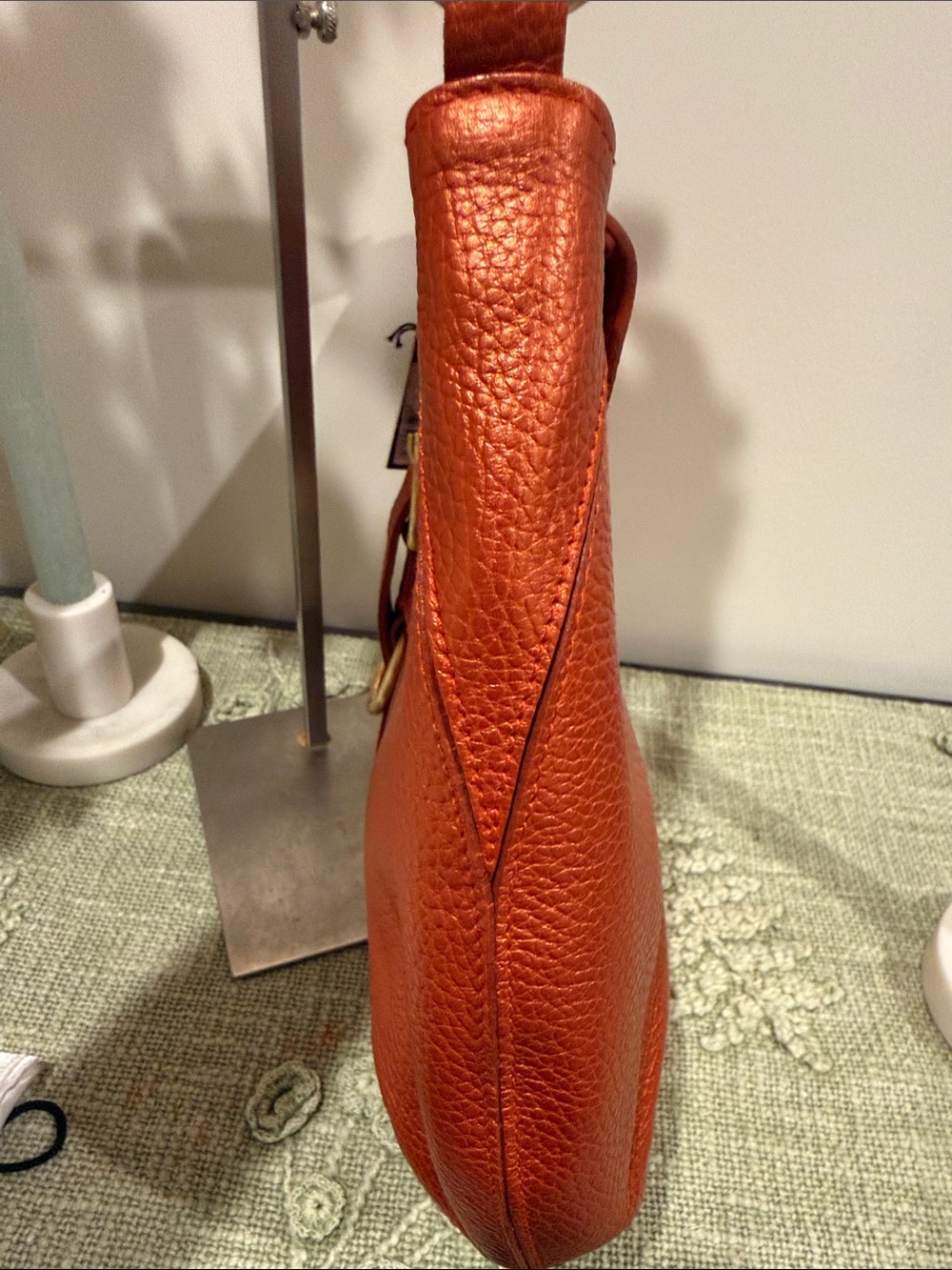 Furla Pebbled Leather Shoulder hobo Bag in Burnt Orange / bronze - Picture 7 of 13